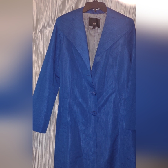 Mossimo Electric blue long dress coat missing a button - Picture 3 of 9